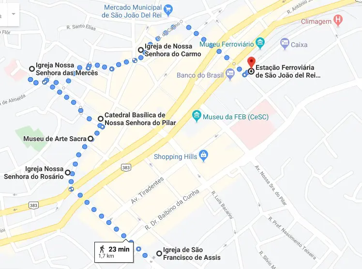 Mapa do Centro Histórico de São João Del Rei.